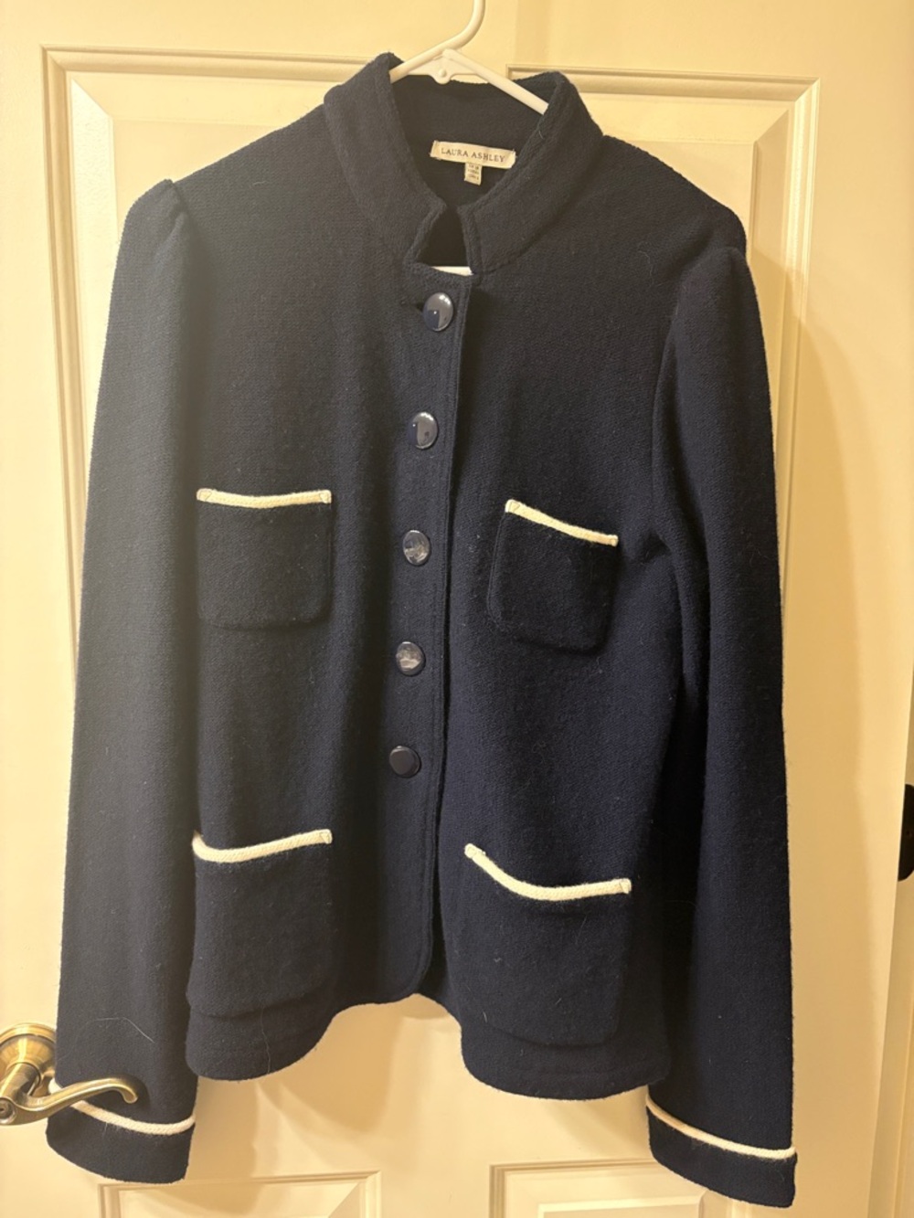 Laura Ashley Navy Jacket with Cream Trim Accents